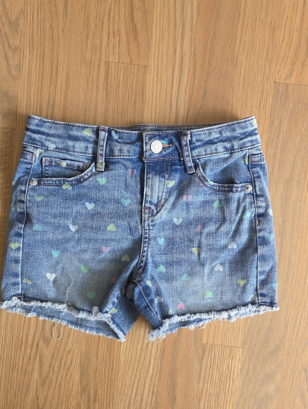 Cat & Jack Blue Denim Shorts with Pastel Heart Print